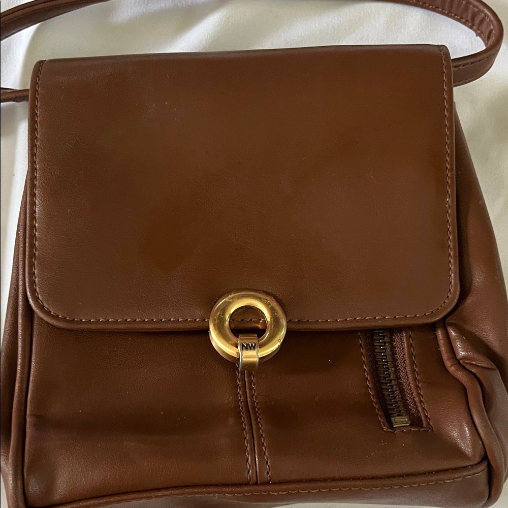 Nine West Brown Leather Crossbody with Gold Ring Accent - Picture 2 of 6